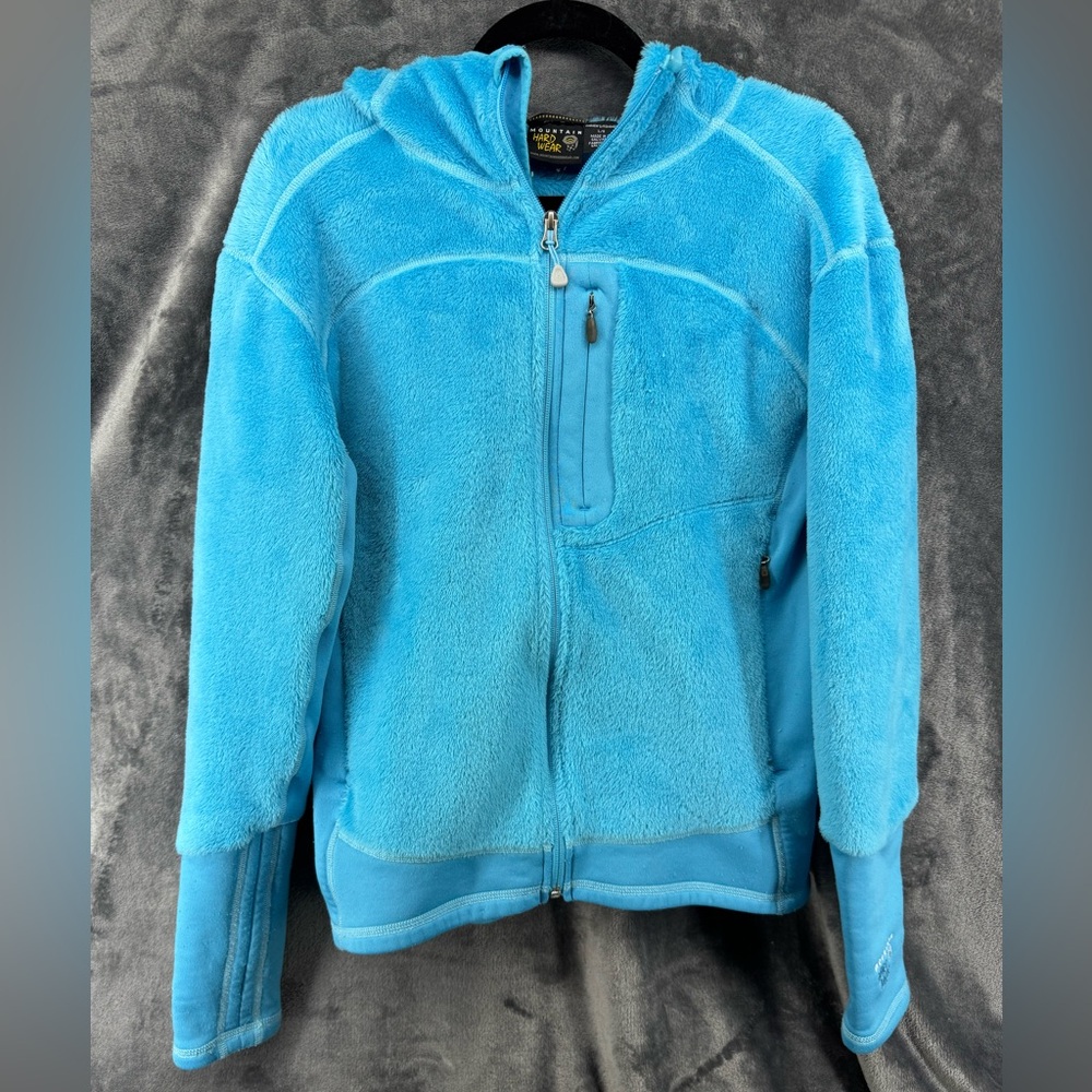 Mountain Hardware Blue Hooded Fleece Zip Up Jacket Polartec Thermal Pro Large